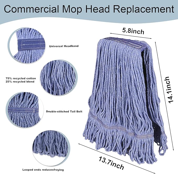 JERIA 8 Pack Heavy Duty Mop Head Replacements,String Mop Head for Commercial,Used for Home,Office and Kitchen,Washable,Reusable Mop