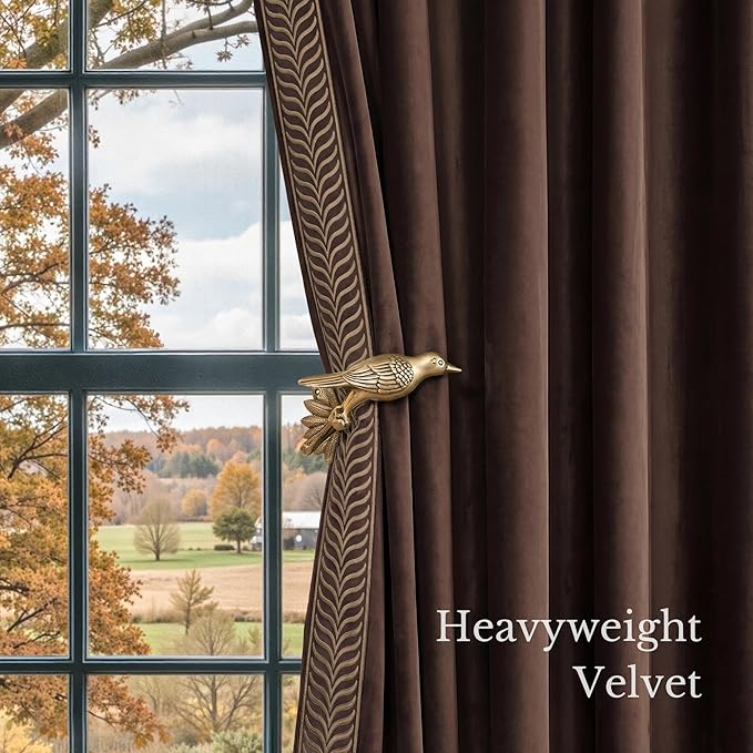 NICETOWN Rod Pocket Embroidered Trim Velvet Curtains, 2 Panels, Velvet Curtains