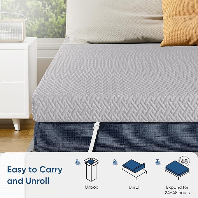 Memory Foam Mattress Topper Queen Size, 3 Inch Gel Infused Cooling Mattress Pad with Breathable Bamboo Cover, Pressure Relief & Machine Washable Bed Topper 60"x80" Gray