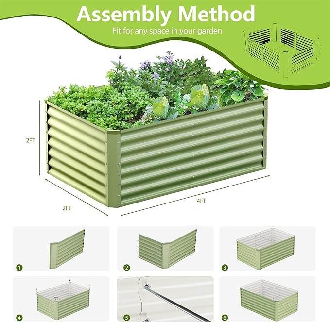 2PCS 4x2x2FT Galvanized Raised Garden Bed,Galvanized Planter Boxes Outdoor, Large Metal Raised Garden Beds for Vegetables-Green