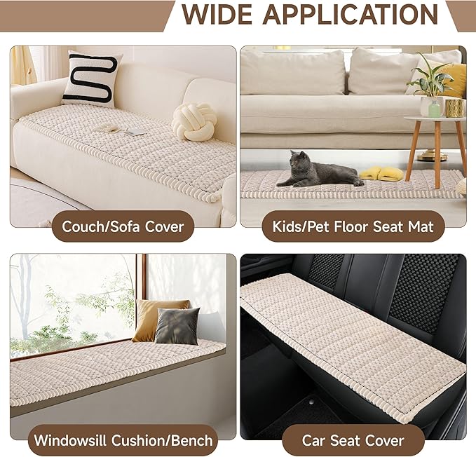 OTOB Couch Covers for 3 Cushion Sofa Pet Friendly, All Seasons Non Slip Plush Fuzzy Sofa Covers Washable, Soft Cozy Dog Bed Mat Sofa Slipcovers Furniture Protector (Cream, 27.6" x 82.7")
