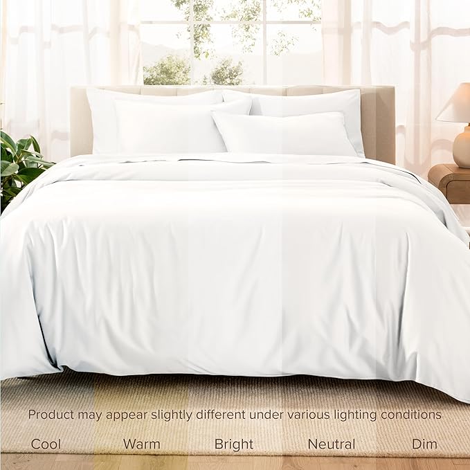 Bare Home 100% Organic Cotton Sateen Duvet Cover Set - 400 Thread Count - Smooth Sateen Weave - Warm & Luxurious - Duvet Cover (King/Cal King, White)