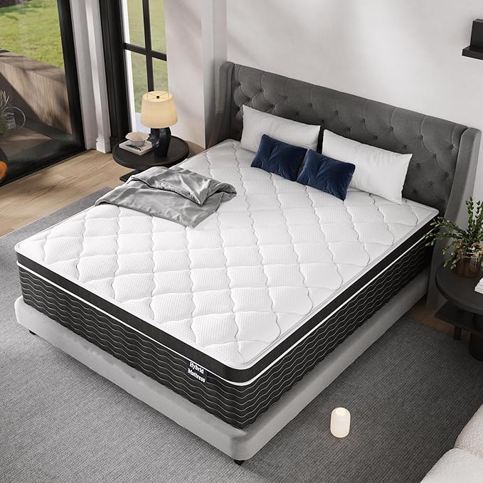 12 Inch Queen Mattress in a Box, 7-Zone Contouring Support Hybrid Mattress Queen Size, Individual Pocket Springs with Cooling Memory Foam, Motion Isolation, CertiPUR-US Certified, Firm