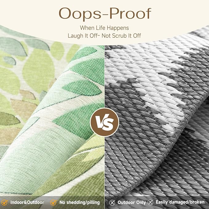 6x9 Indoor Outdoor Area Rug Washable Patio Rug Green Non Slip Non Shedding Waterproof Carpet for Living Room Bedroom Porch Backyard Deck Balcony RV Camping Garden Picnic