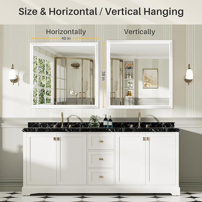 40x38 Inch White Bathroom Mirror