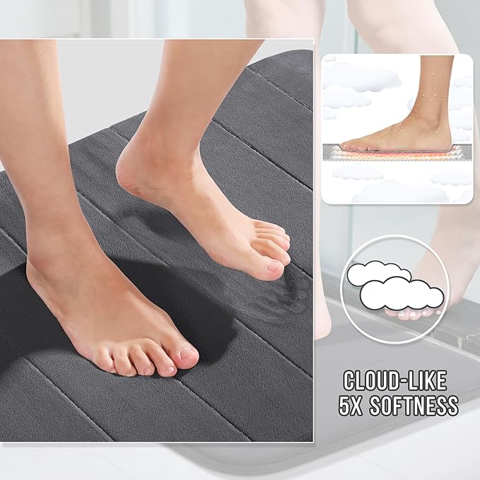 Yimobra Long Bath Mat 44"x24", Super Soft Quick Dry Memory Foam Bathroom Rug, Water Absorbent, Non Slip Backing Machine Washable for Tub Shower, Thick Comfort Support, Dark Gray