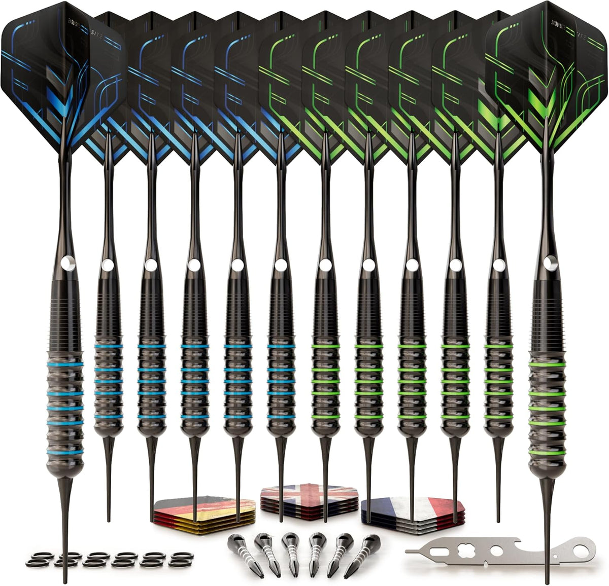 CC-Exquisite Darts Set - Professional Steel Tip Darts with 24 Flights & 18 Aluminum Shafts | 12 x 20/22g