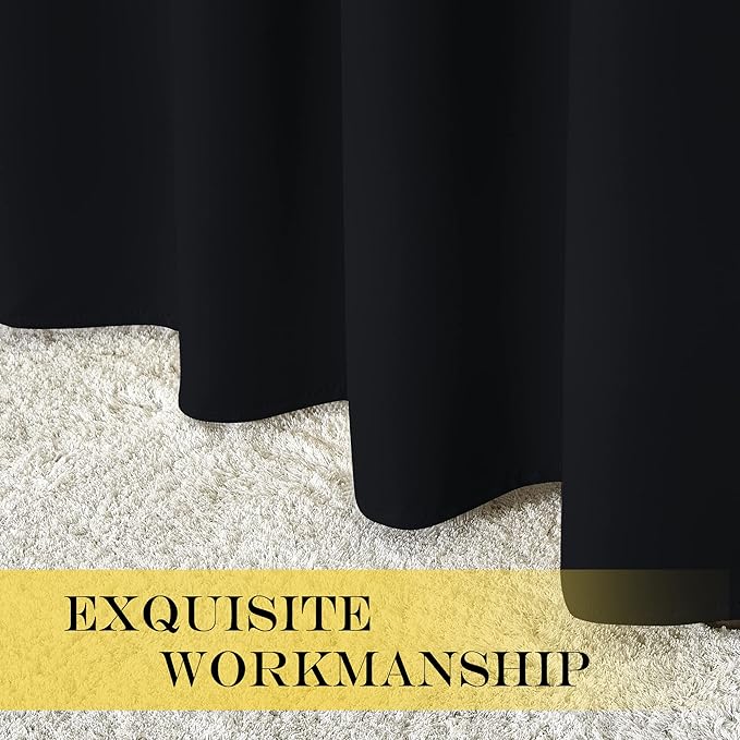 NICETOWN Black Blackout Curtain 90 inch Length