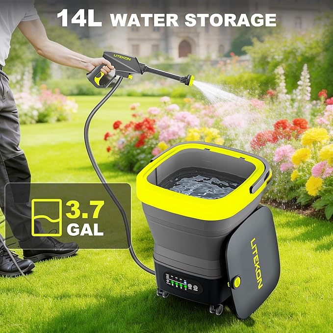 Litekon Cordless Washer,Foldable Washer with 4.5Gal Tank 10FT Hose