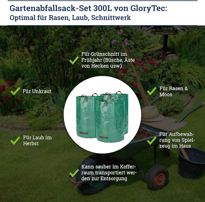 Glorytec 3-Pack 80 Gallons Garden Bag - Extra Large Reusable Leaf Bags - Garden Waste Bags - Collapsible Gardening Containers for Lawn and Yard Waste - 4 Handles