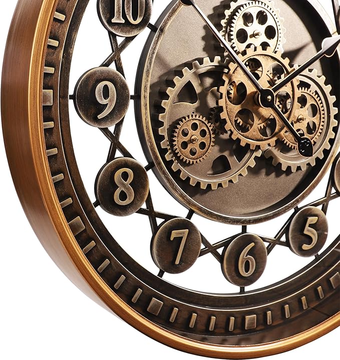 24 Inch Wall Clock with Moving Gears Large Industrial Steampunk Metal Clock