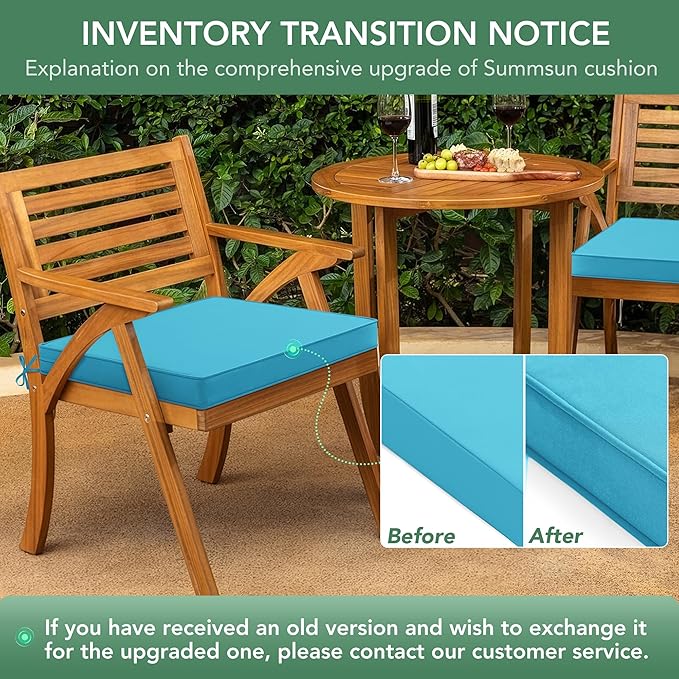 Summsun Outdoor Chair Cushions Set of 2: Waterproof & Fade Resistant Seat Cushion for Patio Furniture - 19 x 19 x 2 Inch Chair Pads with Ties and Hidden Zipper - Patio Chair Cushion Replacement, Teal