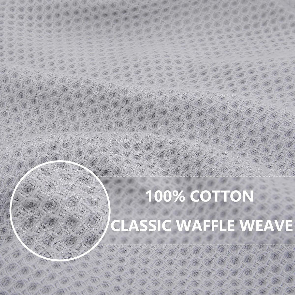 Homaxy 100% Cotton Waffle Weave Kitchen Dish Towels, Ultra Soft Absorbent Quick Drying Cleaning Towel, 13 x 28 Inches, 4-Pack, Light Gray