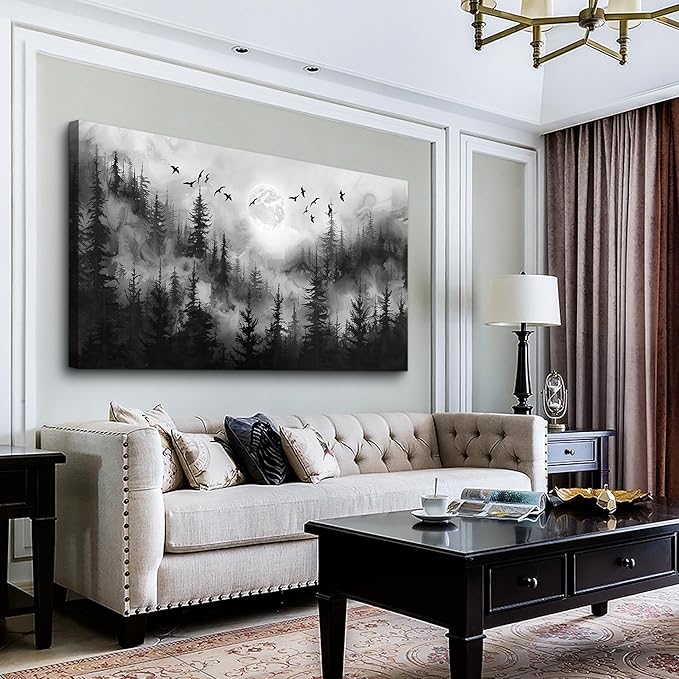 Lapremoly Forest Tree Painting for Living Room Modern Landscape Wall Art Canvas Prints Black And White Pictures Home Decor Bedroom Bathroom Office Large Wall Decor Artwork Ready To Hang Art Decor