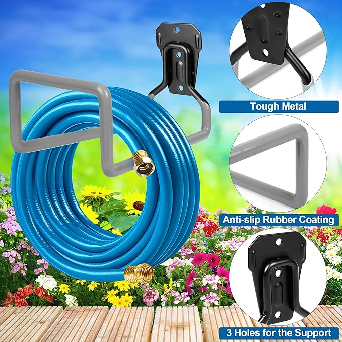 PeoMev Garden Hose Holder - Metal Garden Hose Reel Wall Mounted Water Hose Holders for Outside, Heavy Duty Hose Hanger for Water Hose Storage