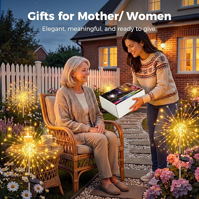 btfarm 4 Pack 120 LED Solar Garden Lights Outdoor, 8 Modes Firework Lights Solar Powered, Waterproof Twinkle Fairy Light Outside for Yard Patio Pathway Pool Christmas Party Decorative, Warm White
