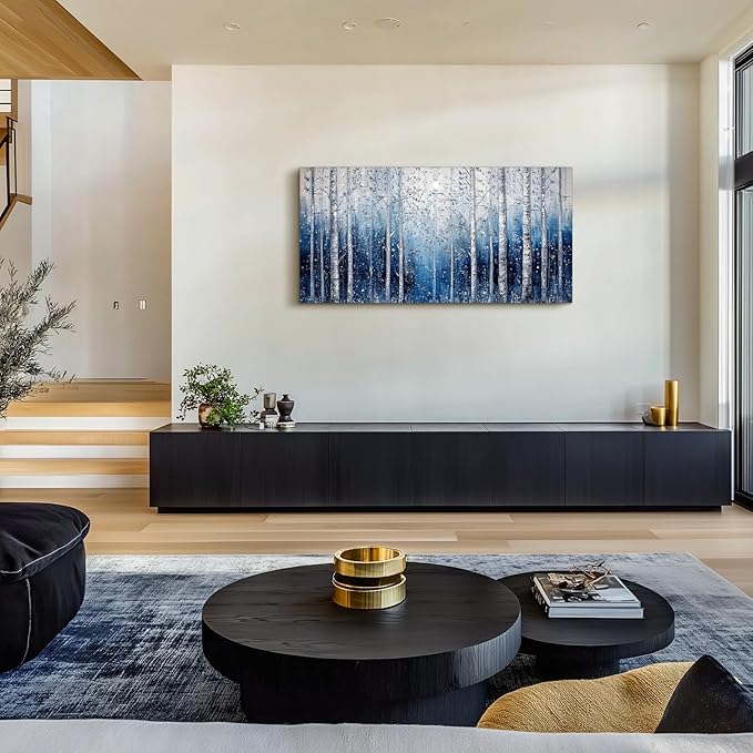 SERIMINO Birch Tree Landscape Wall Art, Abstract Forest Large Artwork for Walls, Modern Blue Aesthetic Canvas Prints, Nature Plant Trunk Wall Decor Living Room Bedroom Bathroom Kitchen 20"X40"