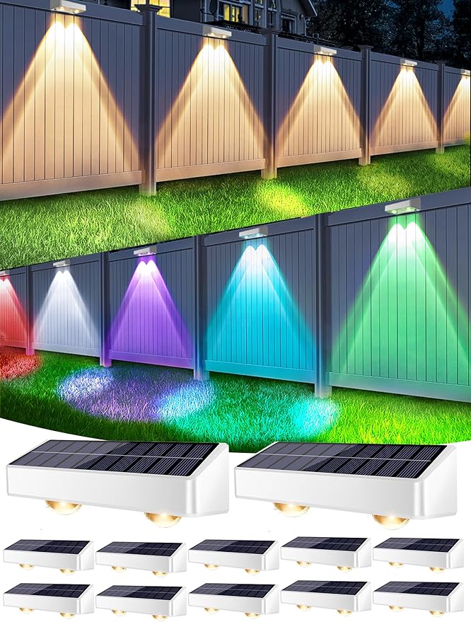 Brizled 12 Pack Outdoor Solar Fence Lights, 11 Modes & 9 Colors Color Changing Fence Solar Lights Waterproof IP65, 100 Lumens Landscape Deck Outdoor Lighting for Backyard Railing Wall Fence Poolside
