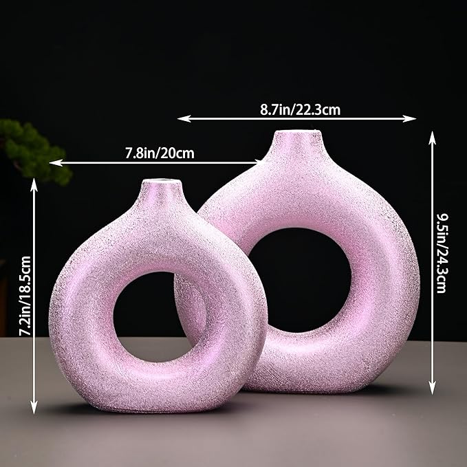 Modern Donut-Shaped Decorative Vases, Handmade Minimalist Boho ins Style, Modern Vase for Home Decor for Wedding Dinner Table Party Living Room Office Bedroom (Purple-Gold, Extra Large + Large)