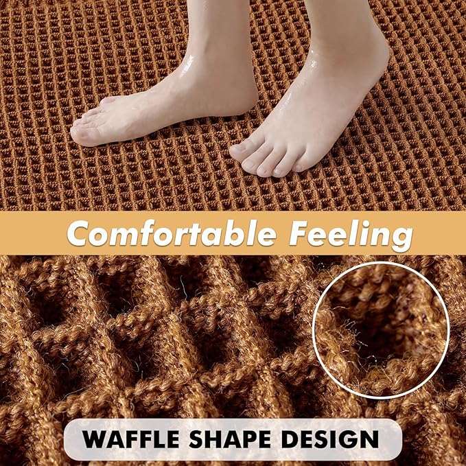 MIULEE Set of 2 Waffle Bathroom Runner Rugs, Fall Boho Bath Rug Non Slip, Super Absorbent Runner Bath Mats, Rubber Backed Shower Mat for Hallway Bedroom Laundry Room, Terracotta, 2'x6'(24x72 Inch)