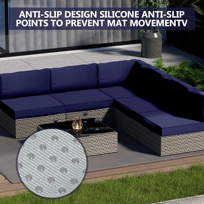 14 Piece Outdoor Patio Waterproof Cushion Covers, Fits 6-Seat Wicker Rattan Sectional Couch Chair Furniture Cover Replacement Set - Fade-Resistant Patio Cushion Covers with Zipper