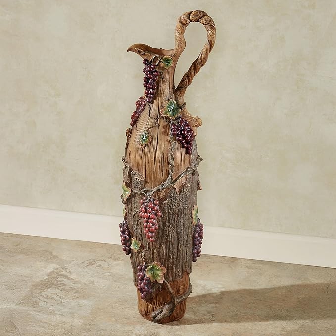 Vintage Harvest Floor Pitcher | Handpainted Realistic Resin Design Resembles Bark, Exposed Wood, Grapevines, & Grapes | Unique Decorative Floor Vase for Wine and Grape Themes | Umbrella or Cane Holder
