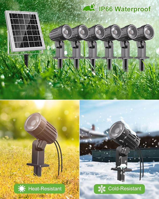 CLY 6 in 1 Solar Spot Lights Outdoor, 2700K Warm White Solar Spotlights Landscape Lights, IP66 Waterproof 59.06ft Cable Auto On/Off Garden Floodlight for Yard Lawn Tree Statue Pathway Decoration