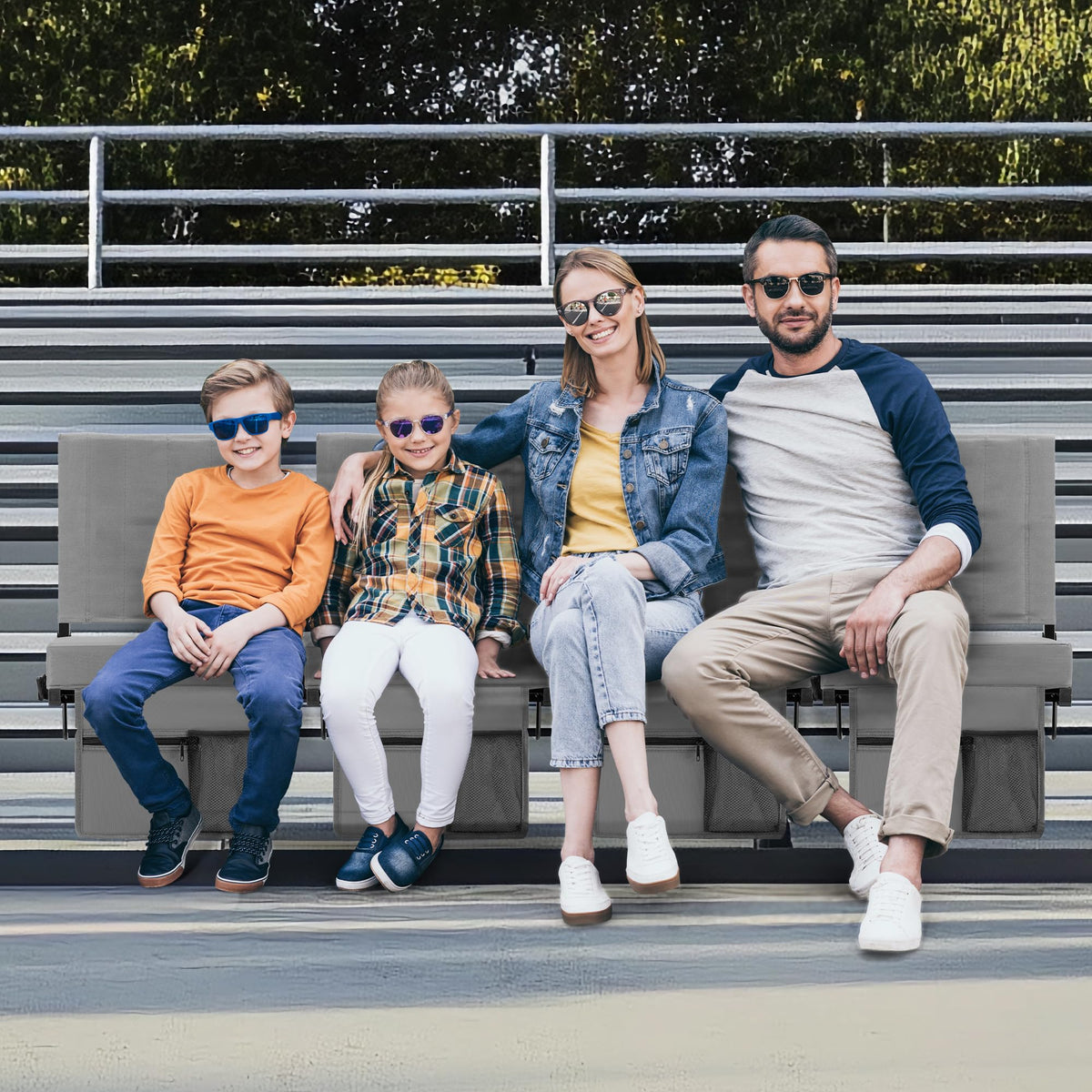 Aliphon Stadium Seat for Bleachers with Back Support and Cushion, Bleacher Seats with Shoulder Strap and Cup Holder, Padded Portable Folding Comfort Stadium Chair, for Sports Events, Grey (1pcs)