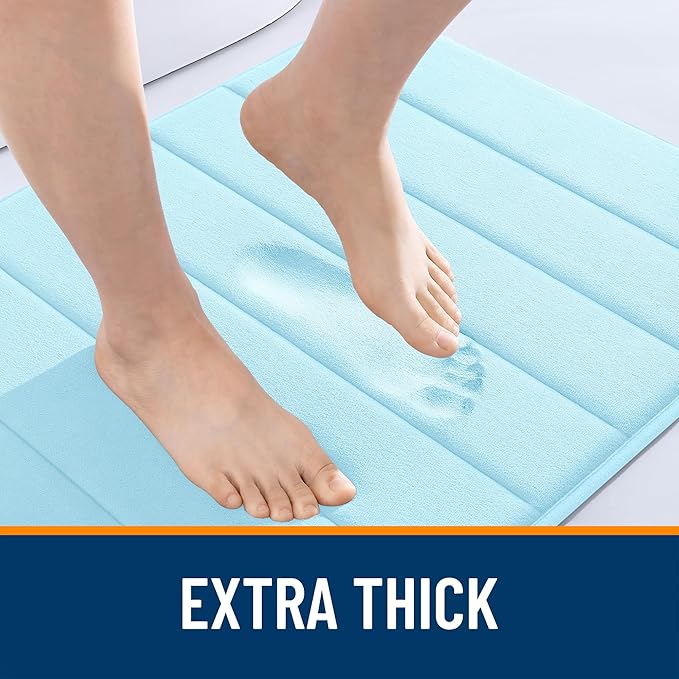 OLANLY Memory Foam Long Bathroom Rugs Runner 47x20, Super Soft Absorbent Bath Mat, Quick Dry, Machine Washable Shower Floor Rugs, Bathmat Carpet, Bathroom Home Decor Accessories, Sky Blue