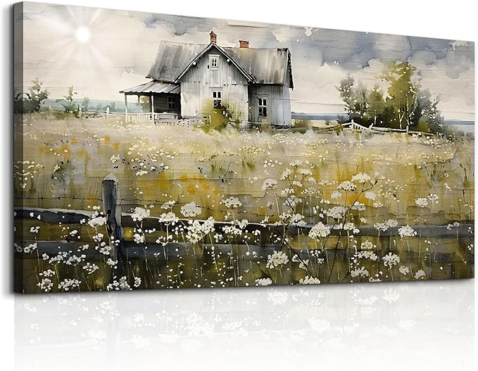 FUHAIHUA Large Modern Wall Decor For Living Room Canvas Wall Art For Office Bedroom Wall Decorations Art Watercolor Paintings Rural Landscape Pictures Mural Artwork Farmhouse Home Decor 24x48 In