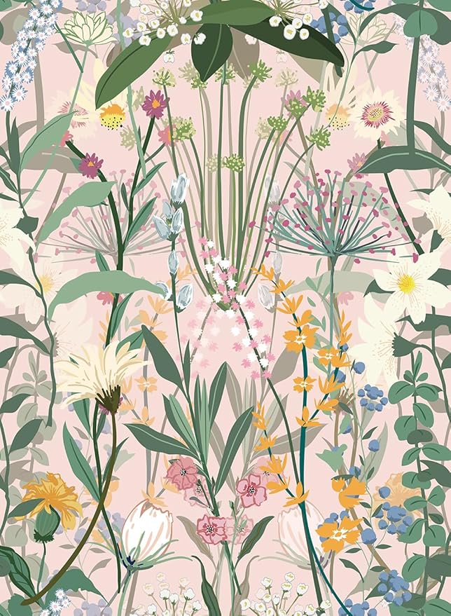 JiffDiff Floral Wallpaper Peel and Stick 17.3"x472" Pink Farm Wildwood Stick on