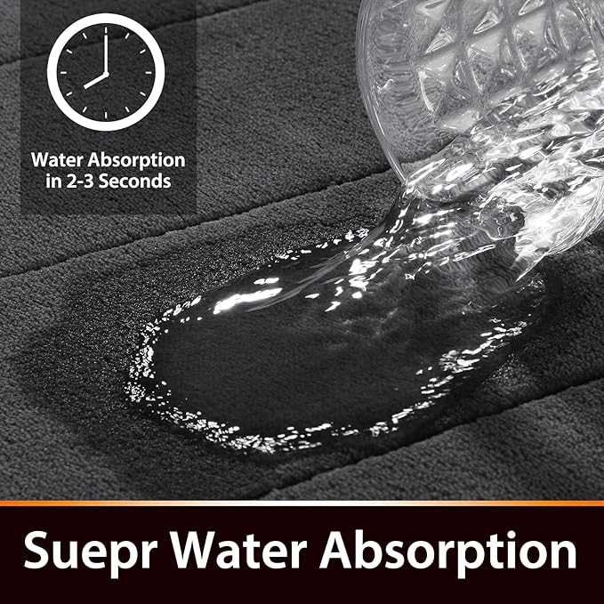 Yimobra Memory Foam Bath Mat, Super Soft Absorbent Bathroom Rug Non Slip, Quick Dry, Machine Washable Floor Carpet for Tub Shower, Home Decor Accessories, 24x17, Dark Gray