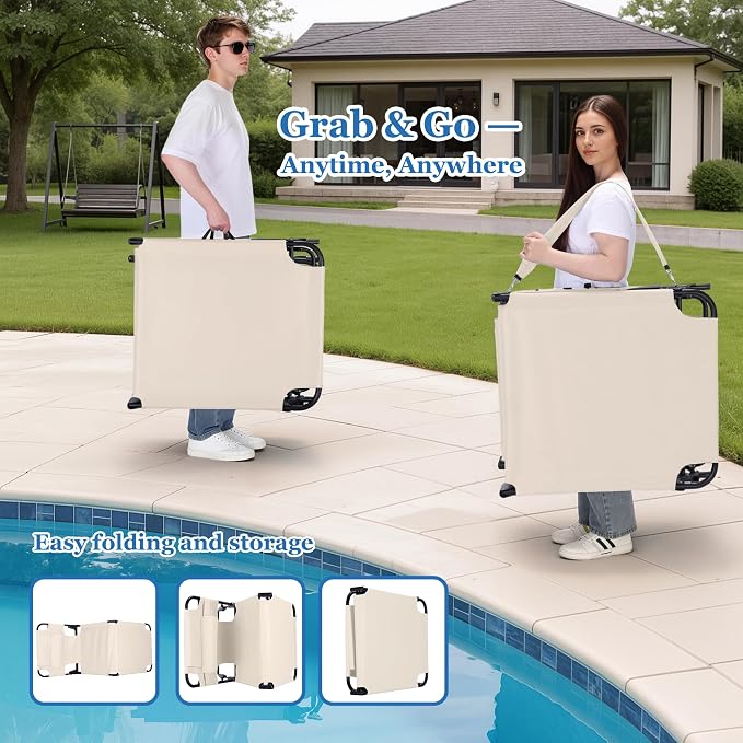 3-in-1 Sun Tanning Chair with Face Holes, Folding Chaise Lounge Chairs, 5-Position Adjustable Lounge Chair Outdoor with 2 Side Pocket & Pillow, for Pool Beach, Patio, Camping, Beige