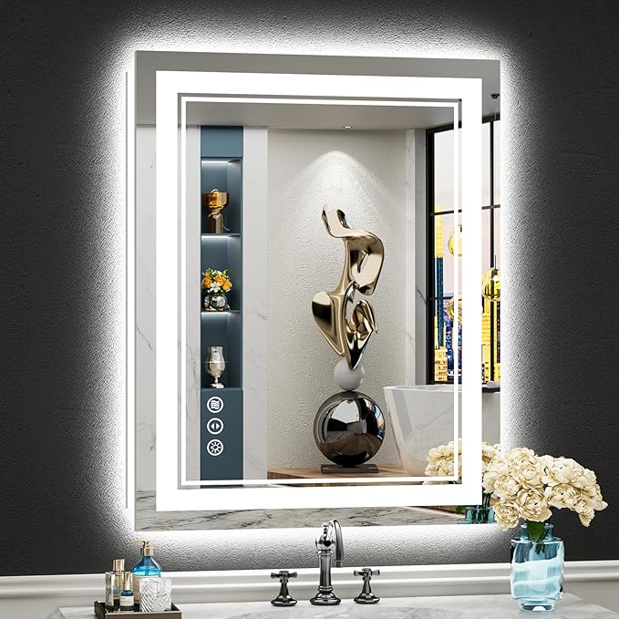 24x30 LED Bathroom Mirror with Lights, Backlit and Front Lit Anti-Fog Lighted