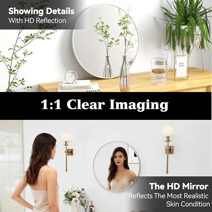 SCWF-GZ 20" Round Mirror Circle Wall Mounted Hanging or Against Wall Metal