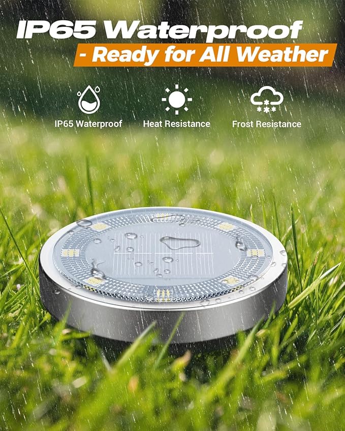btfarm 30 Pack Solar Lights Outdoor, 8 LED Solar Ground Lights IP65 Waterproof Flat Solar Disc Light, Pathway Lights for Garden Lawn Patio Yard Path Landscape, Cool White