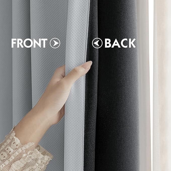 FMFUNCTEX 100% Light Grey Blackout Curtains