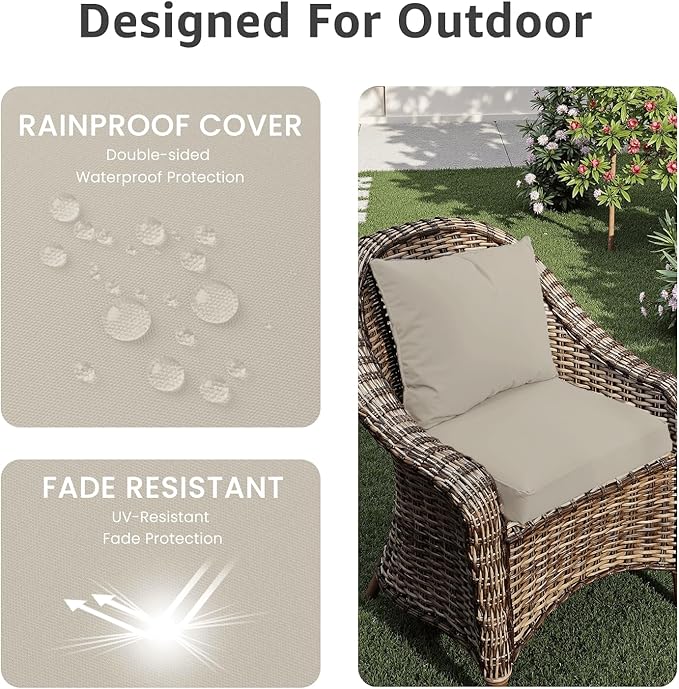 PatioGlow Outdoor Seat Cushion Set 22 x 24 x 4 Inch, Waterproof & Fade Resistant Patio Furniture Cushions with Removable Cover, Thick Deep Seating Pads for Outside Chair Sofa Couch