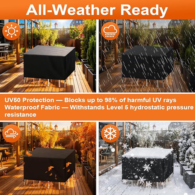Patio Furniture Cover Rectangle 44"(L) x 44"(W) x 36"(H), Custom Heavy Duty 420D Waterproof Outdoor Cover with Drawstring & Buckles for Table Chair Garden, Black
