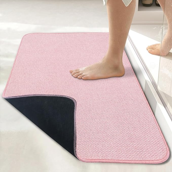 Bath Mat,Ultra Thin Bathroom Runner Rugs,Large Bath Mats for Bathroom,Quick Dry,Non-Slip,Machine Washable,Low Pile,Bath Rug,Shower Outside,Sink,Home Decor Accessories.Pink,2'x6'(24x72inch)