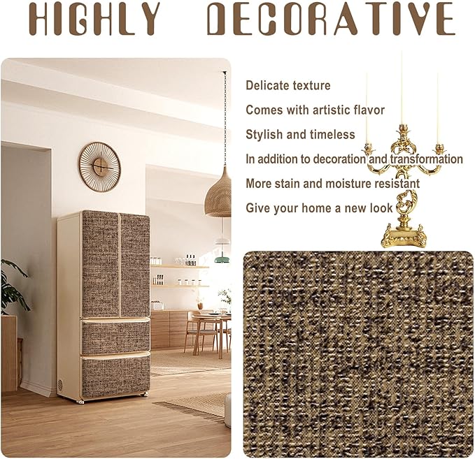 Amiya Grasscloth Brown Wallpaper 17.3"x120" Peel and Stick Faux Fabric Linen