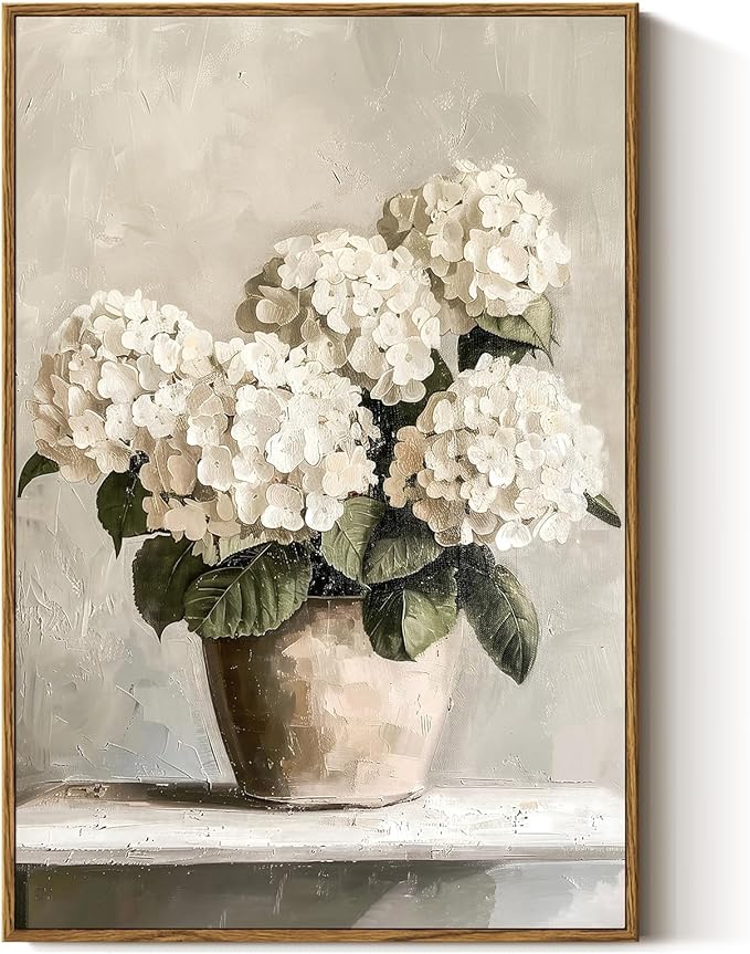 InSimSea Framed Canvas Wall Art Vintage Decor, Hydrangea Floral Pictures Bathroom Wall Decor Aesthetic, Living Room Bedroom Flower Home Retro Decorations, 16x24inch