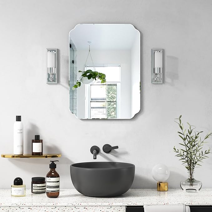 Bathroom Mirrors for Over Sink, Frameless Mirrors for Wall, 24x18 Inch Beveled