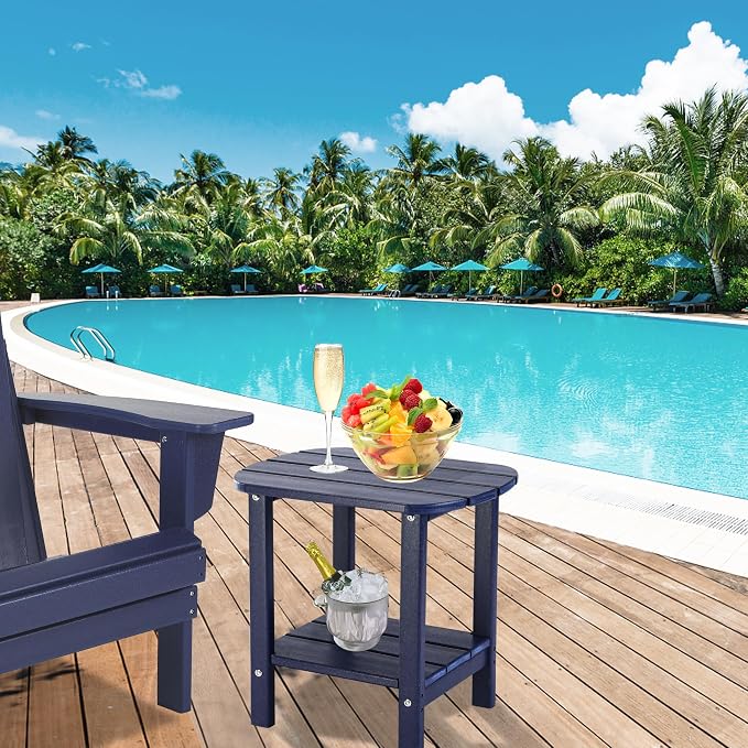 LZRS Double Adirondack Side Table, Outdoor Side Tables, End Tables for Patio, Backyard,Pool, Indoor Companion, Easy Maintenance & Weather Resistant (Navy Blue)
