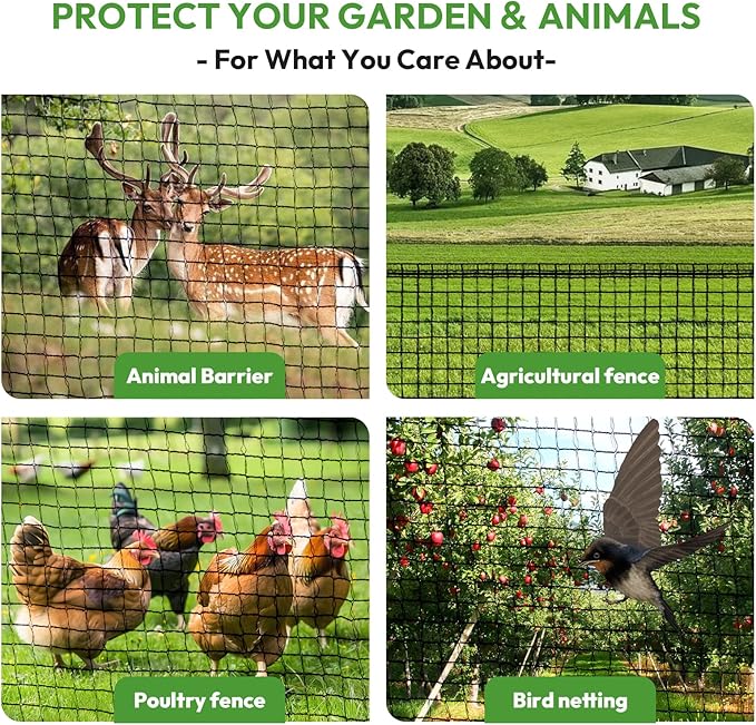 Deer Netting for Garden 7ftx25ft, Plastic Mesh Deer Fence with Pre-Strung Reinforced Edge, Durable Temporary Fencing for Yard, Ideal for Animal Barrier, Snow Fence & Tree/Crop Protection