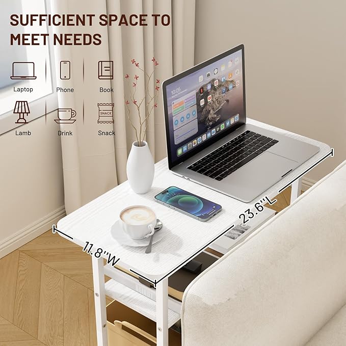 SLEEPING LAMB Side Table for Living Room, 3-Tier End Table for Small Space with Wide Storage Tabletop, Elegant White Narrow Nightstand for Bedroom, Sofa Couch