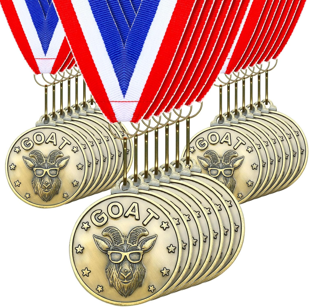 Remuuly Goat Medals - 30-60 Pcs MVP Awards with Neck Ribbon | Gold Champion Trophies for Sports Events