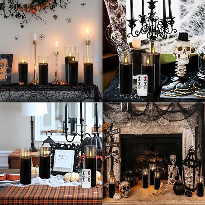 24-Pack Black Flameless LED Candles for Daily Home & Christmas Decor - Realistic Flickering Black Acrylic Pillars with Remote Timer, Perfect for Dining Table, Bedroom, Winter Mantel, Weddings