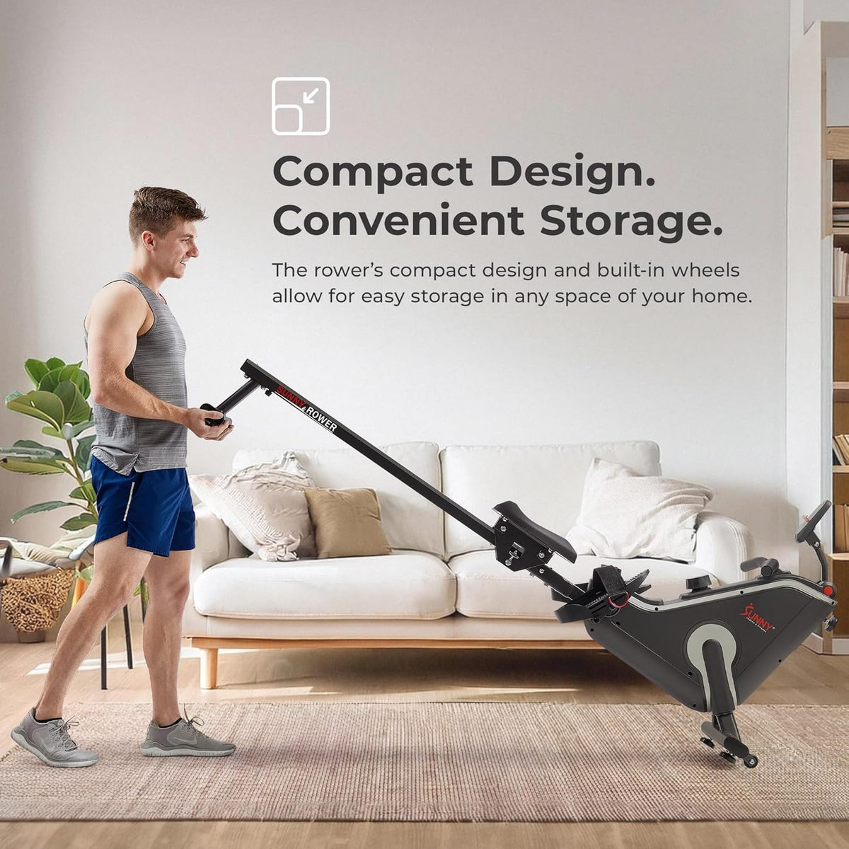 Sunny Health & Fitness Foldable Rowing Machine for Home - Full-Body Low-Impact Workout, Quiet Operation & Free SunnyFit App