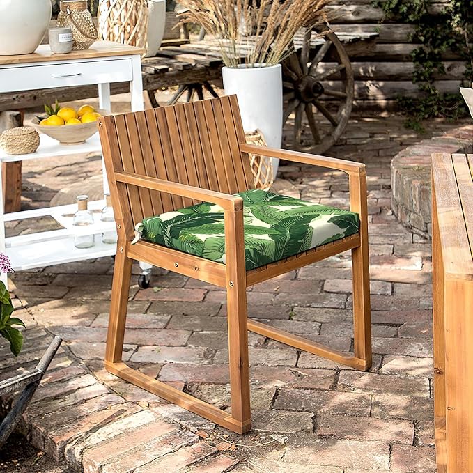 LVTXIII Outdoor Chair Cushions, Fade-Resistant Patio Furniture Cushions Outdoor Square Chair Pads with Ties for Dining Chairs and Garden Decoration, 18.5"x16"x2" Set of 4, Swaying Palms Green
